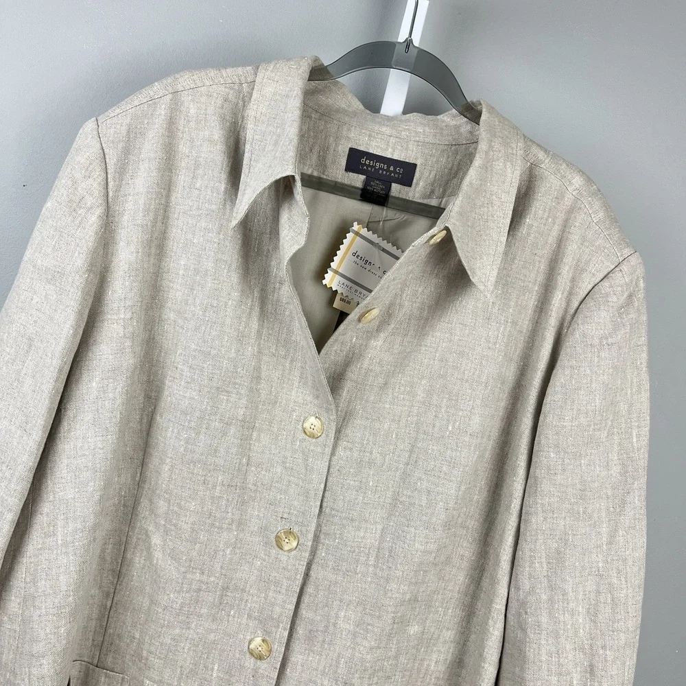 Lane‎ Bryant Designs & Co. Suit Jacket Womens 28 Blazer 100% Linen New NWT